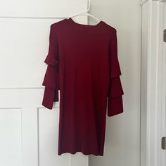 Dark Red Sweater Dress ~Size: Medium ~Tags Removed But Never Worn / In Perfect Condition ~Beautiful Sleeve Detail ~33 Inches From Shoulder To Bottom Of Dress Open To Offers. Will Ship Within 24 Hours Of Order. Burgundy Stretch Dress For Fall, Stretch Burgundy Dress For Fall, Red Mini Dress For Fall Brunch, Red Midi Dress For Fall Brunch, Red Stretch Dress For Brunch, Red Stretch Dresses For Brunch, Dresses Dark Red, Dark Red Sweater, Red Wine Sweater Dress