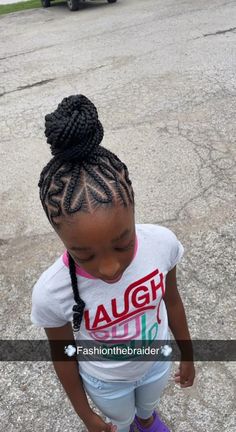 Top Knot Bun With Braids, Braid Designs For Kids, Kids Braided Hairstyles Ponytail, Braided Bun Hairstyles For Kids, Braided Top Knot Bun, Braided Buns For Black Hair Kids, Lil Girl Braid Styles, Black Kids Braids