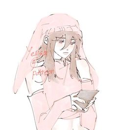 a drawing of a woman holding a tablet