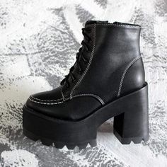 Material: Faux Leather 
Size: 35-39 
(Height:21CM/8.3" 
Heel Height:10.5CM/4.1" 
Platform Height:5.5CM/2.2") 
SKU: BO97130 Gothic Punk, Platform Boots, Heel Height, Faux Leather, Lace Up, Zipper, Heels, Boots, Lace