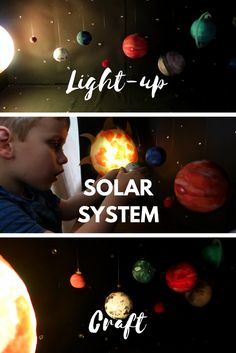 the solar system is shown in three different pictures, and it's light up