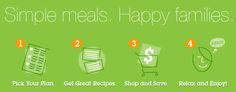 a green background with the words simple meals happy families