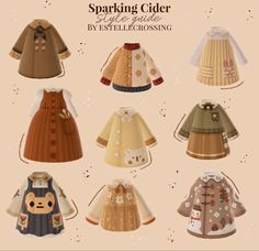 several different types of clothes for babies and toddlers on a beige background with the words sparkling cider