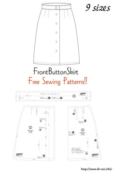 the front and back view of a sewing pattern for a short skirt