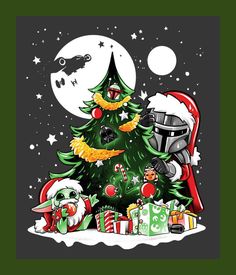 a christmas tree with star wars characters around it