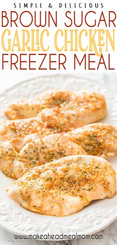 brown sugar garlic chicken is on a white plate with text overlay that reads, simple and delicious