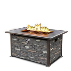 an outdoor fire pit is shown with flames coming out of the top and on it's sides