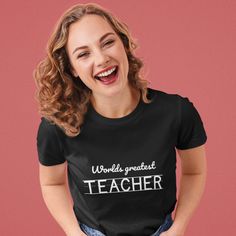 World Greatest Teacher Chalkboard T-shirt, Teacher Gift For Him, Cute Teacher Shirt Women Trendy Design Elements, Teacher Squad, Thank You Black Relaxed Fit Shirt As Gift, Basic Crew Neck Shirt With Funny Text, Trendy Black T-shirt For Gift, Basic Cotton Tops As Gift, Black Fitted Top For Gift, Black Cotton Shirt As A Gift, Black Fitted Top As A Gift, Black Letter Print Top As A Gift, Black Letter Print Top As Gift