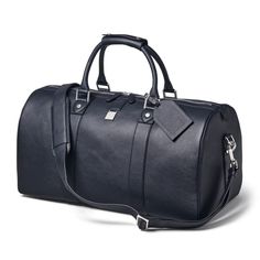 Boston Leather Travel Bag in Navy Pebble Luxury Duffle Bag With Smooth Grain For Everyday Use, Leather Weekender Bag With Luggage Sleeve For Business, Luxury Everyday Smooth Grain Duffle Bag, Luxury Leather Weekender Bag For Weekend Trips, Leather Duffle Bag For Business Trips, Classic Epsom Leather Travel Bag, Classic Leather Travel Bag With Smooth Grain, Classic Leather Duffle Bag With Smooth Grain, Classic Leather Travel Bag