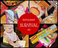 a collage of pictures showing different foods and food items that include baby in high chair