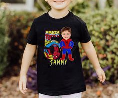 Custom Face Spider-Man Shirt,Personalized Spiderman Shirt,Toddler Hoodie,Spider-Man for Kids Birthday Boy Toddler TShirt,Spiderman Youth Tee Unisex Short Sleeve Tee * 100% Airlume combed and ringspun cotton (fiber content may vary for different colors) * Light fabric (4.2 oz/yd² (142 g/m * Tear away label * Runs true to size * Non-chlorine: bleach as needed; Tumble dry: low heat; Iron, steam or dry: medium heat; Do not dryclean; Machine wash: cold (max 30C or 90F). * One-sided printing is includ Spider Man Shirt, Spiderman Shirt, Boy Toddler, Man Shirt, Spiderman Birthday, Toddler Hoodie, Birthday Boy, Unisex Shorts, Toddler Boys