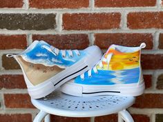 Hand painted ocean shoes. Made to order. Ocean Shoes, Beach Shoe, Painted Canvas Shoes, Shoe Designs, Sneakers Athletic, Beach Themed, Beach Shoes, Beach Themes, Canvas Shoes