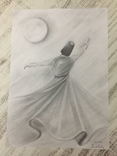 a pencil drawing of a woman dancing in the rain