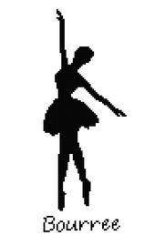 the silhouette of a ballerina in black and white, with the words bourre