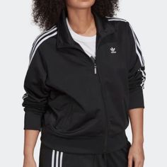 Nwt Plus Size 4x Adidas Track Jacket. It Has 2 Front Zip Pockets And Double Zipper Down The Front. It Is Not Swishy/Parachute Material. Approx Pit To Pit 30.5" Appro Width Across Hem 24.5" Approx Length From Top Of Front Shoulder (Next To Collar) To Hem 26.5" Sporty Black Outerwear, Adidas Fall Track Jacket With Ribbed Cuffs, Adidas Track Jacket With Ribbed Cuffs For Fall, Adidas Jacket Women, Grey Jacket Women, Adidas Windbreaker, Textured Jacket, Black Windbreaker, Adidas Track Jacket