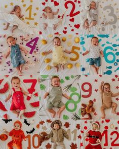 a collage of photos with babies and numbers