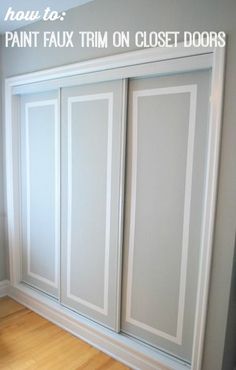 an empty room with white closet doors and wood flooring that has the words how to paint faux trim on closet doors