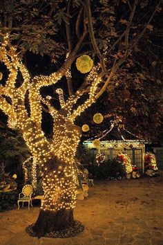 just lights christmas tree Outdoor Lighting Ideas Backyards, Lights Outdoors, Hanging Tea Lights, Farmhouse Style Lighting, Secret Party, Mobile Coffee, Garden Wallpaper, Party Garden, Backyard Lighting