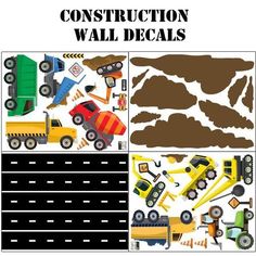 construction wall decals with trucks and cars