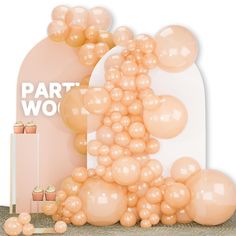 an assortment of balloons and decorations for a party or celebration with the word party wo on it