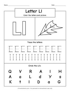 the letter l worksheet is shown with letters and numbers to be colored in