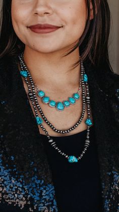 Three strand turquoise stone silver necklace Turquoise Necklace With Silver Round Beads, Nickel-free Turquoise Pendant Necklace, Adjustable Southwestern Turquoise Necklace, Turquoise Sterling Silver Beaded Necklace, Bohemian Single Strand Sterling Silver Necklace, Turquoise Natural Stones Long Necklace, Turquoise Long Necklace With Natural Stones, Bohemian Long Silver Turquoise Necklace, Silver Southwestern Long Necklace