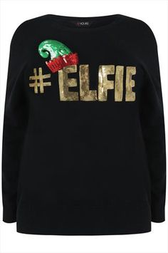 Black & Gold Sequin '#ELFIE' Christmas Jumper Xmas Jumpers, Party Sweaters, Christmas Sweater Party, Ugly Christmas Sweater Party, Christmas Graphics