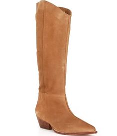 Free People Sway Low Slouch Suede Boots | Dillard's Fall Leather Lined Snip Toe Knee-high Boots, Fall Snip Toe Knee-high Boots With Leather Lining, Fall Knee-high Snip Toe Boots With Leather Lining, Leather Knee-high Boots With Stacked Heel And Snip Toe, Brown Suede Boots, Romantic Lace, Lace Insert, Dillard's, Suede Boots