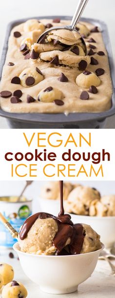 vegan cookie dough with ice cream and chocolate chips