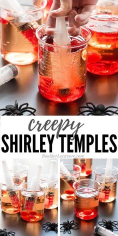 the process for making creepy halloween drinks is shown