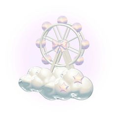 a ferris wheel sitting on top of clouds in front of a pink sky with stars