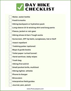 a checklist with the words day hike on it