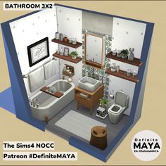 Sims Bathroom No Cc, Sims 4 Cute Bathroom, Sims 4 Small Bathroom, Sims 4 Room Download, Sims Bathroom Ideas, House Design Sims 4, Sims 4 Bathroom Ideas, Sims Bedroom Ideas