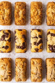 twelve cookies and muffins arranged in rows on top of each other with chocolate chips