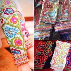 Beautiful Indian Ethnic Pants, Cotton Phulkari Pants (Traditional Punjabi embroidery) - Wool Thread Embroidered Cigarette Pants- Fulkari Pants. #indianfashion #punjabi #ethnic #ethnicwear #phulkari #embriodery #pants #pencilpants #churidar - (most probably) by etsy @KaamdaniCouture @@zahra_pretline on instagram, find by @sunjayjk Silk Gharara, Party Outfit Casual, Chudidhar Neck Designs, Embroidery Pants