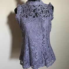 Lavender Lacey Blouse - Nwot Purple Fitted Lace Top, Fitted Purple Lace Top, Elegant Lavender Blouse For Party, Summer Party Lavender Blouse, Elegant Lavender Party Blouse, Feminine Fitted Lavender Top, Elegant Mauve Tops For Spring, Fitted Feminine Lavender Blouse, Feminine Sleeveless Purple Top