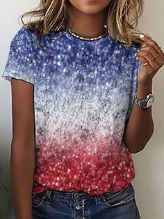 Come to Lilicloth.com to buy T-shirts at a discounted price, SPU: 1W61XT-3H2A3B, Color: As Picture, Activity:Daily, Silhouette:H-Line. Ombre Fashion, Fashion Catalogue, Short Sleeve Pattern, Round Neck Tops, Tees For Women, Crew Neck Top, Casual T Shirt, Usa Flag, Casual T Shirts