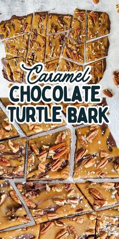 caramel chocolate turtle bark with pecans on top