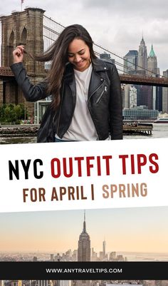 a woman holding up a sign that says nyc outfit tips for apri i spring