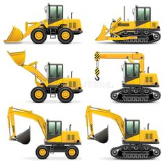 a set of yellow construction vehicles on white background - miscellaneous objects / objects clippings