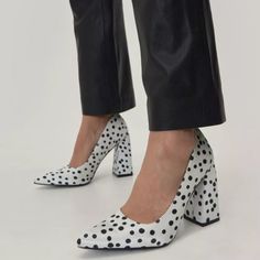 Polka Dot Pointed Toe Satin Court Shoe Heels By Nasty Gal. Regular Width, Chunky Heel. Size 39 Or Us 8. Never Worn. Shoe Heels, Court Heels, Satin Heels, Faux Leather Pants, Chunky Sweater, Court Shoes, Chunky Heel, Chunky Heels, Heeled Mules