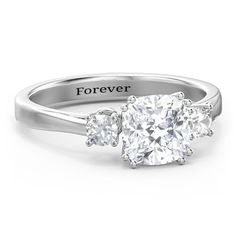 a three stone engagement ring with the words my princess on it