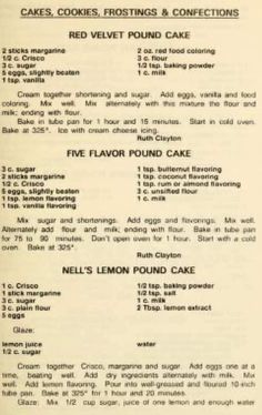 an old recipe book with instructions on how to bake cake in the oven and what to use it for baking