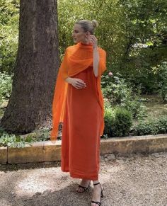 Orange Formal Dresses, Girly Dresses, Evening Outfits, Draped Dress, Orange Dress, Western Outfits, Wedding Guest Outfit