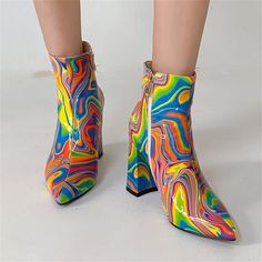 Take a trip back to the 70's with these groovy psychedelic printed ankle boots. They have a colorful, abstract, multicolor paint swirl pattern. These boots add a fun, groovy touch to any outfit and are perfect for making a statement. Upper material: artificial PU Popular Knight Boots Popular element sewing thread Cylinder height cylinder Color and decor Sizes 34,35,36,37,38,39,40,41,42,43 70s Boots, Hippie Boots, Oc Pokemon, Popular Boots, Faux Fur Boots, Rainbow Swirl, Pointed Heels, Thick Heel, High Heel Boots Ankle