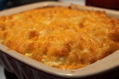 a casserole dish with cheese on top