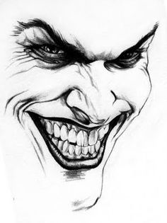 the joker's face is drawn in black and white, with red accents on it