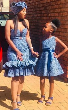 Xhosa Dresses, Seshweshwe Dresses, Mommy Daughter Outfits, Traditional Weddings, Traditional Attires