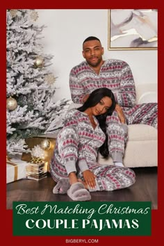 40+ Best & Cute Matching Pajamas | Aesthetic Matching Christmas Couple Outfits Couple Christmas Pajamas Black People, Cabin Holiday, Pajama Onesie