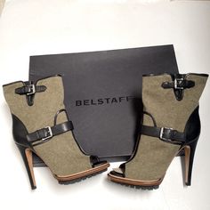 Belstaff Boots Size Is 37 =6.5 Us Womens New In Box High Heel Peep Toe Boot Olive Green And Black Olive Green Shoes, Olive Boots, Peep Toe Boots, Shoes Heels Classy, New Boots, Chic Shoes, Boots Leather, Green And Black, Buy Shoes